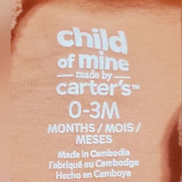 Carter's Child of Mine Baby Girl's 2Pc Orange Bodysuit & Pant Set Size 0-3Months - Picture 13 of 14